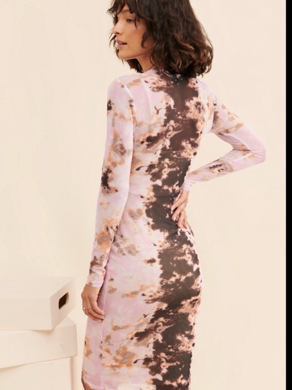 AFRM Tie-Dye Long Sleeve Loah Mesh Midi